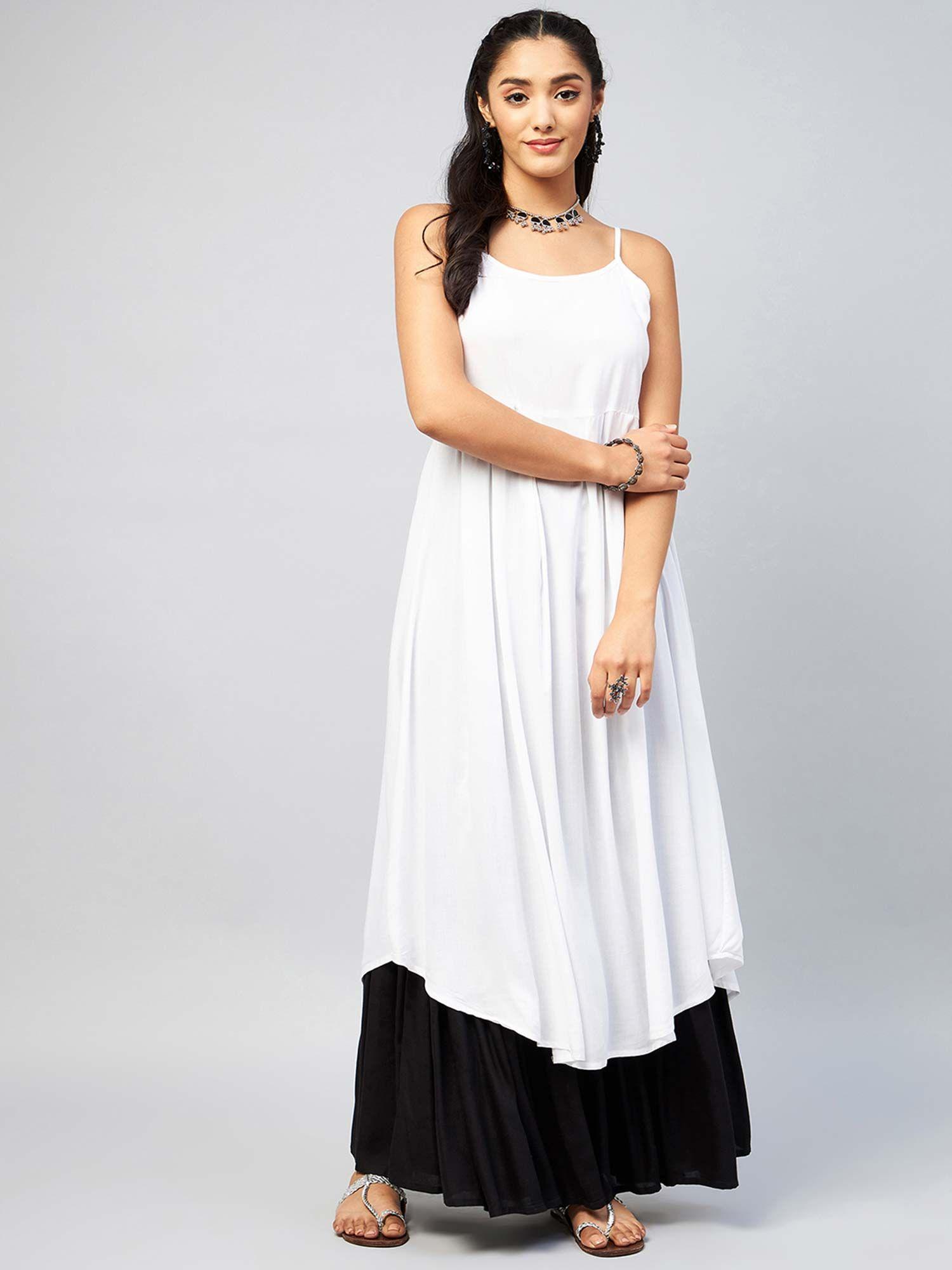 solid white strappy kurta