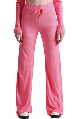 solid wide fit acrylic women's casual wear pant - pink