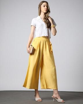 solid wide leg culottes with belt