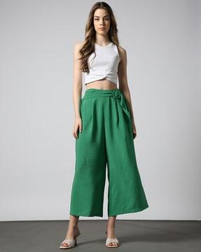 solid wide leg culottes with belt