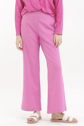solid wide leg fit cotton blend women's casual wear trousers - pink