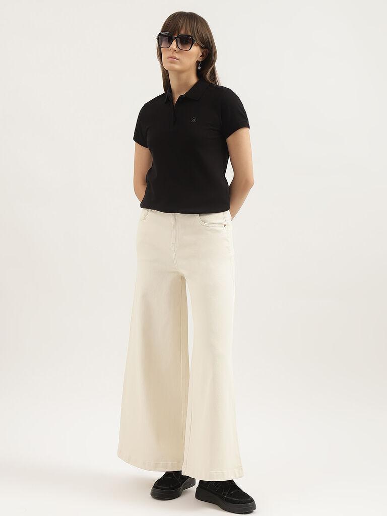 solid wide leg fit trousers