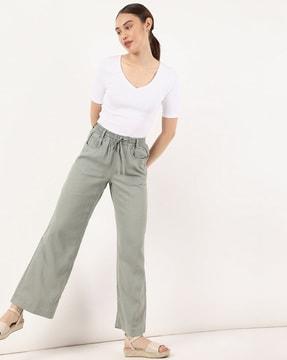 solid wide leg flat-front pants