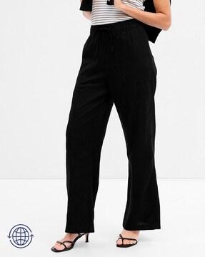 solid wide-leg flat-front pants