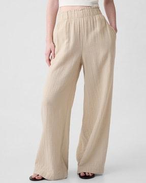 solid wide-leg gauze pants