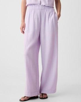 solid wide-leg gauze pants