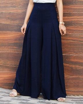 solid wide leg pleat-front pants