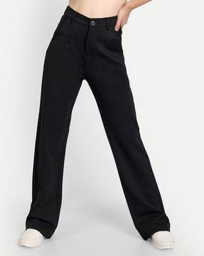 solid wide leg trousers