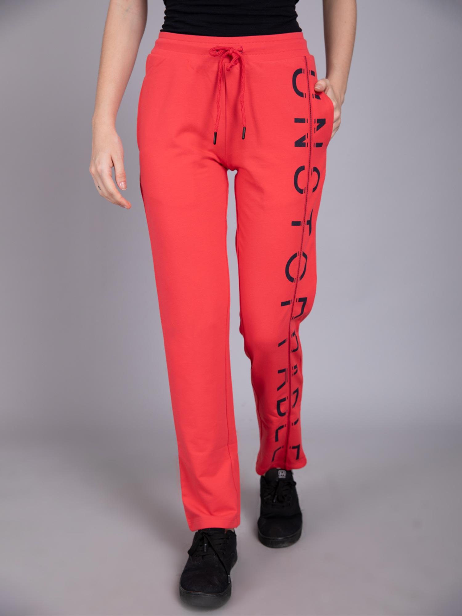 solid women red track pants