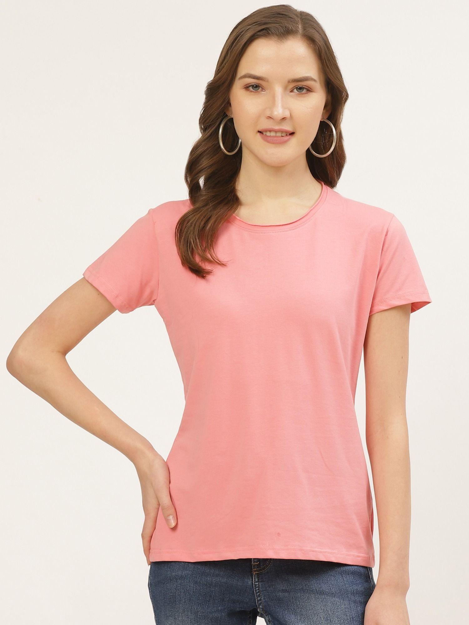 solid women round neck peach t-shirt