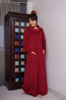 solid wool high neck women's maxi dress - maroon