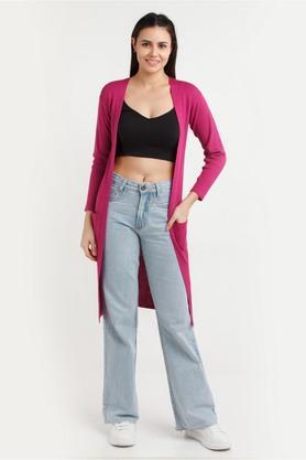solid wool regular fit women's shrug - pink