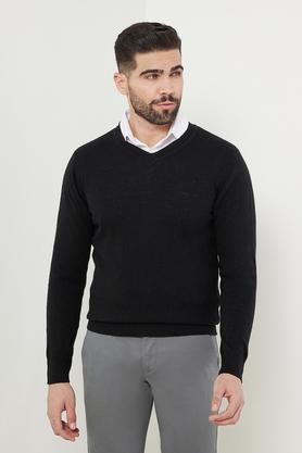 solid wool v-neck men's sweater - black