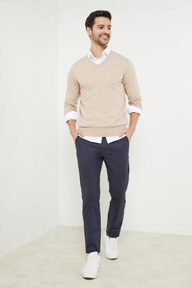 solid wool v-neck men's sweater - mouse