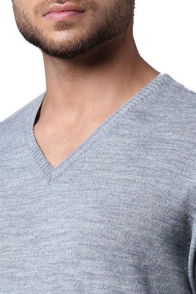 solid wool v-neck mens sweater