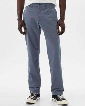 solid woven flat-front pants