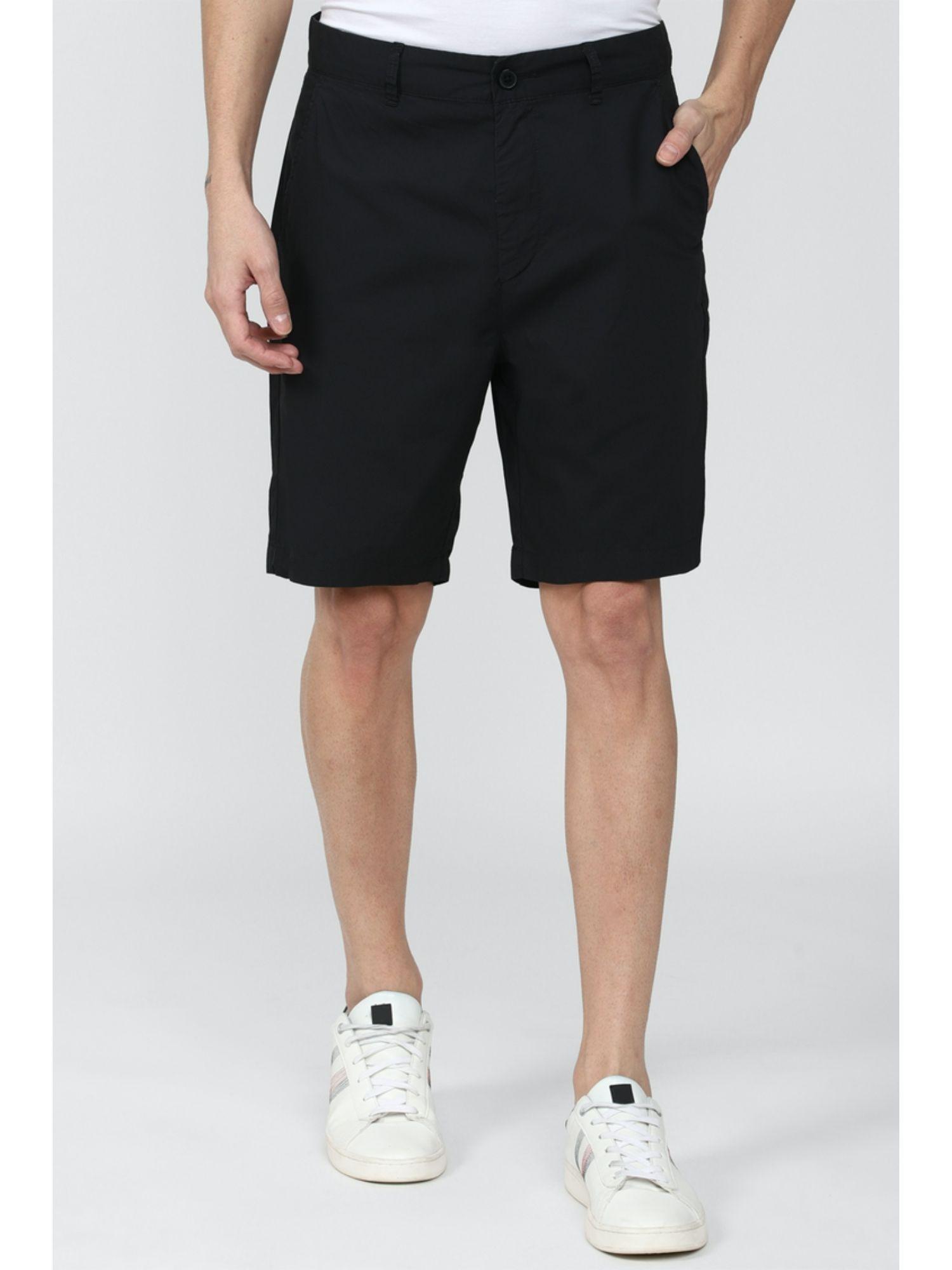 solid woven shorts black