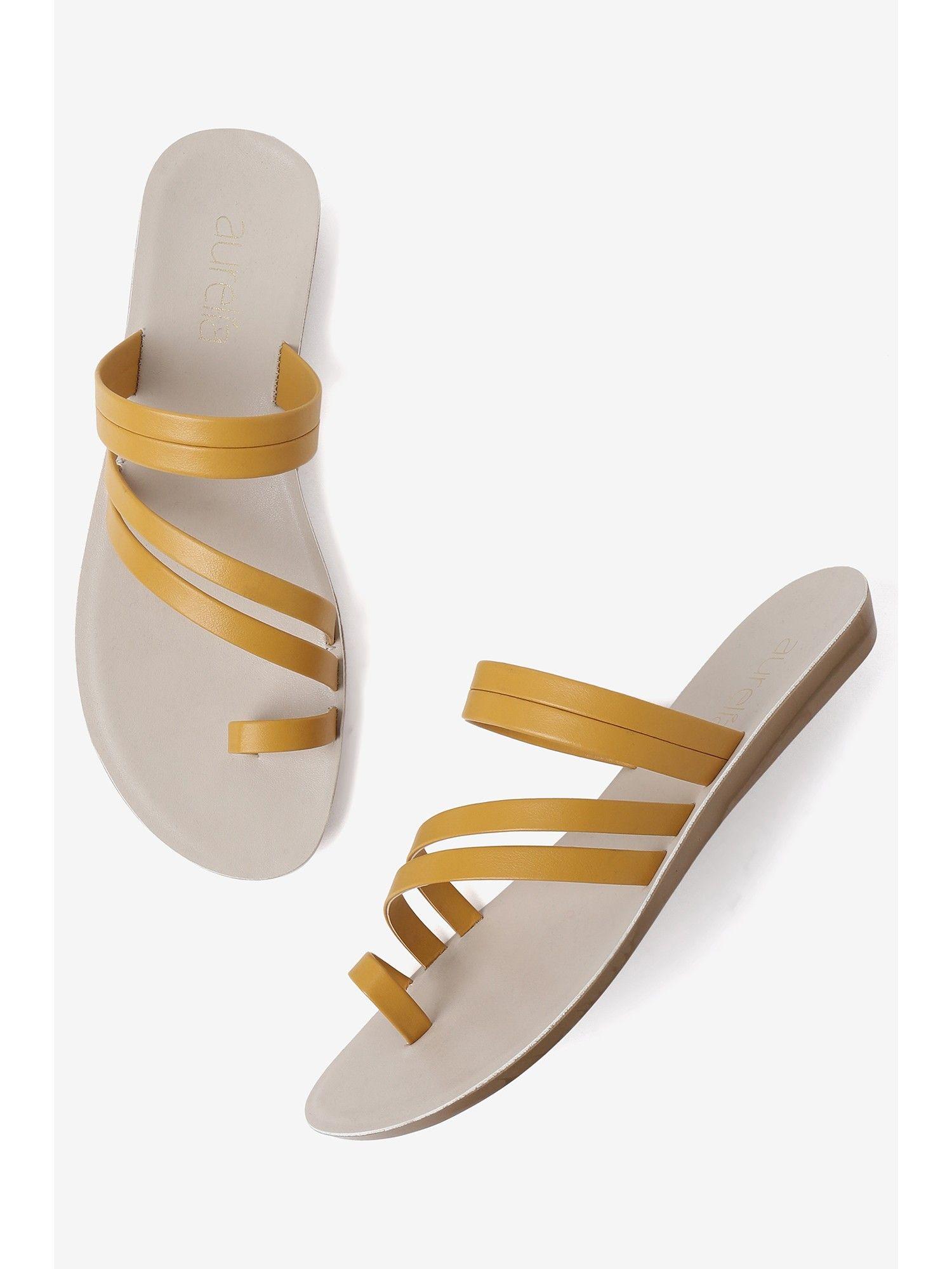 solid yellow almond toe flat