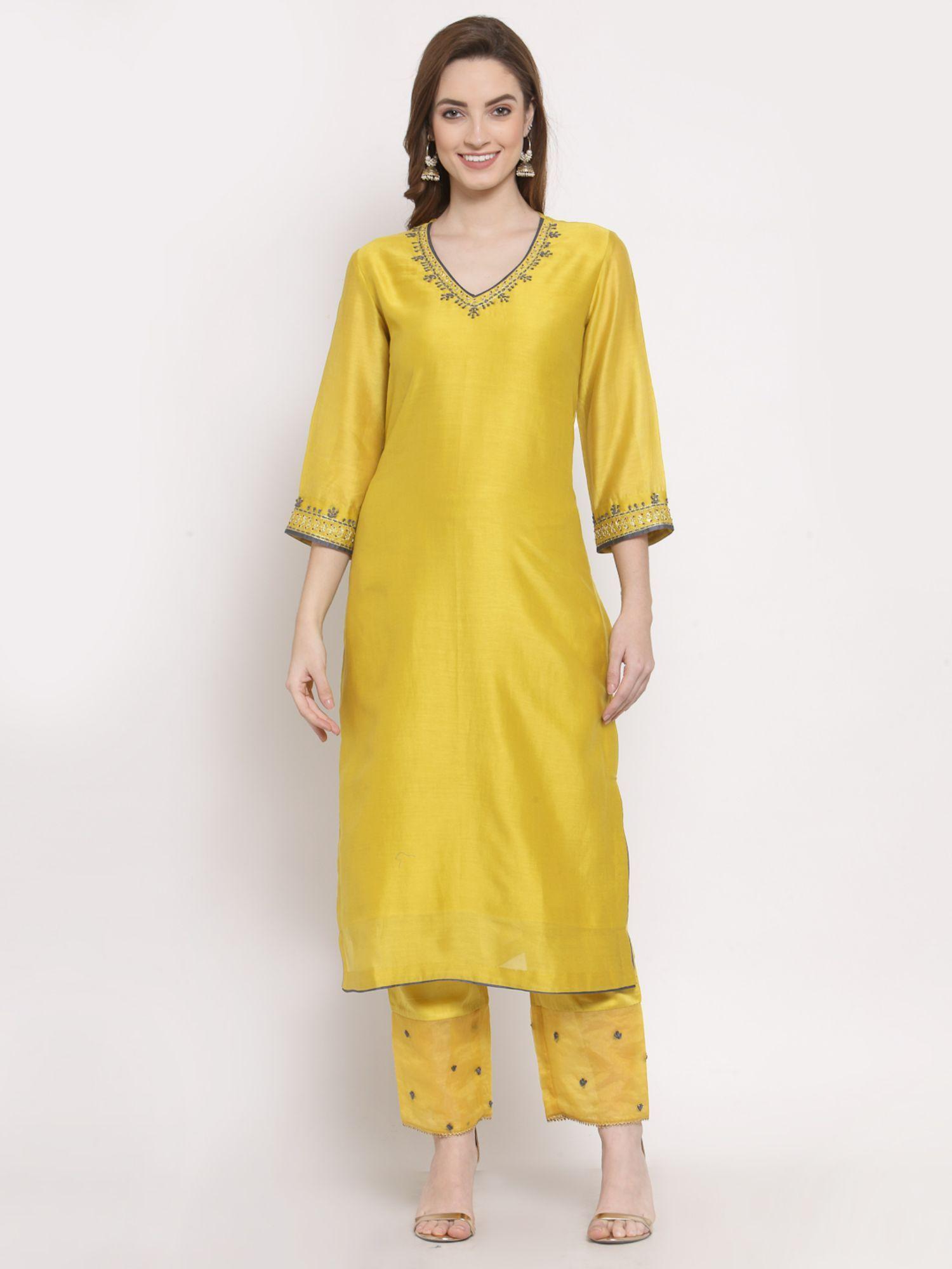 solid yellow ceri straight kurta