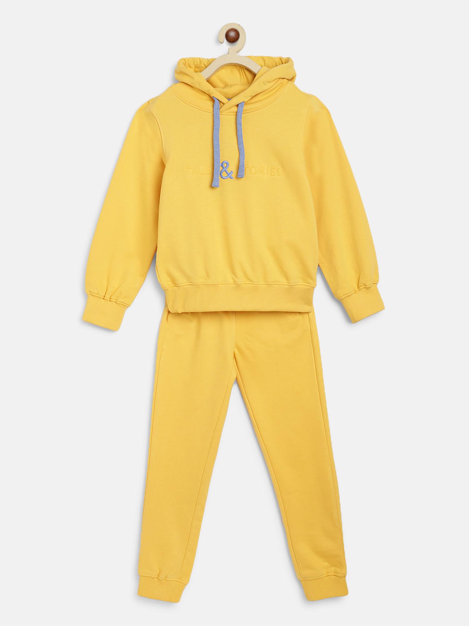 solid yellow poly cotton sweatshirt & joggers (set of 2)