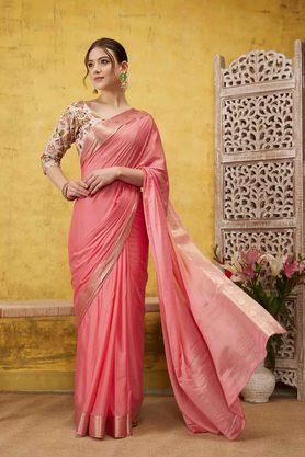 solid zari work viscose casual wear women's saree - light pink