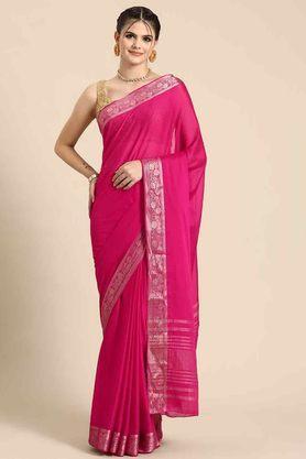 solid zari work viscose casual wear women's saree - pink