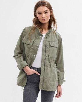 solid zip-front utility jacket with flap pockets