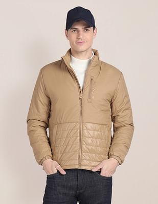 solid zip up quilted jacket