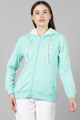 solid zipper hoodie polyester blend womens sweatshirt - aqua