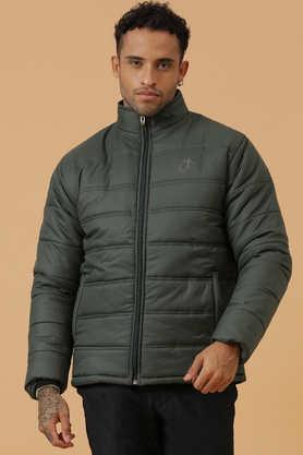 solid zipper slim fit men's winter wear puffer jacket - green