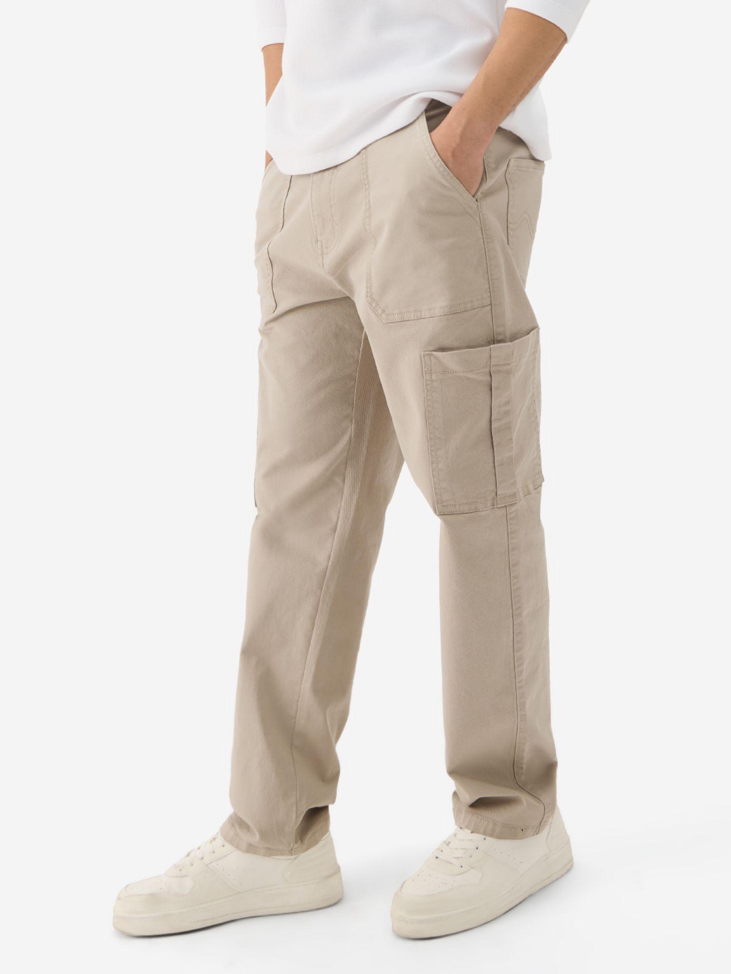solids: light beige (straight fit) men cargo jeans