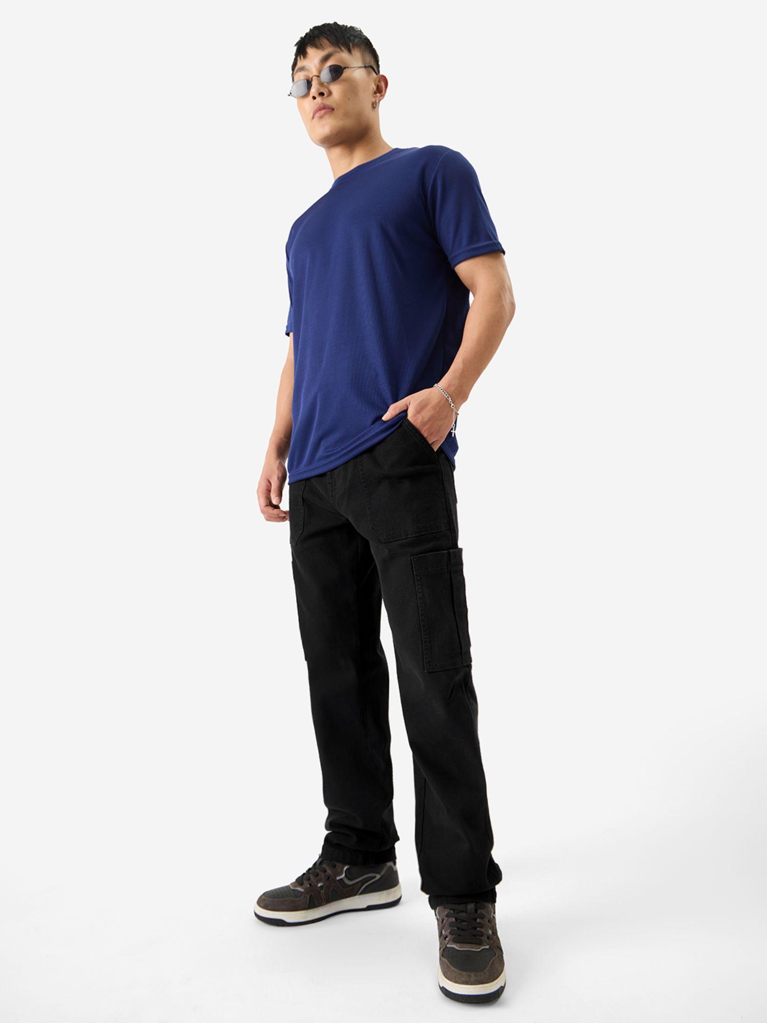 solids: black (straight fit) men cargo jeans