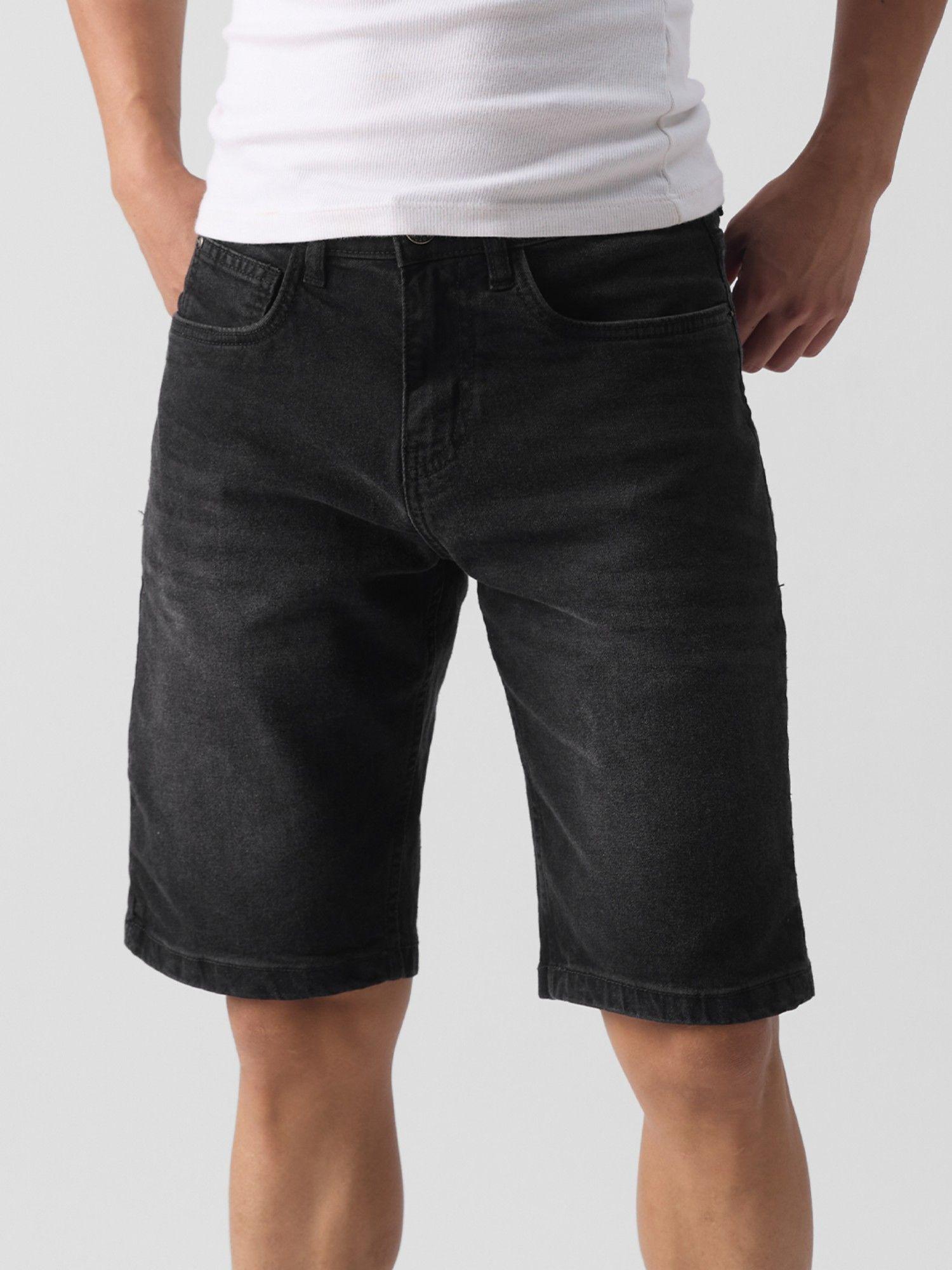solids: carbon black denim shorts for mens