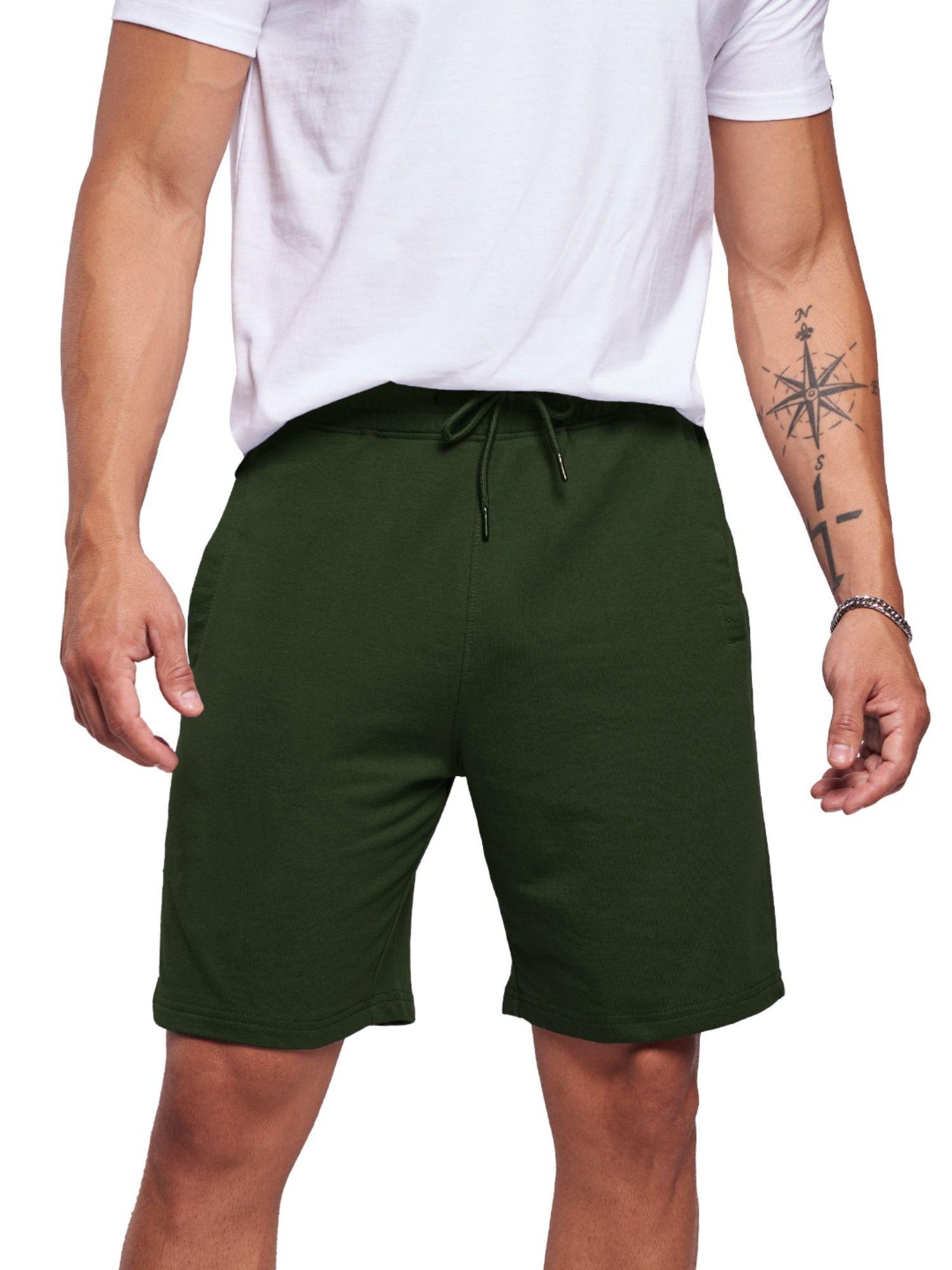 solids: dark olive lounge shorts for men