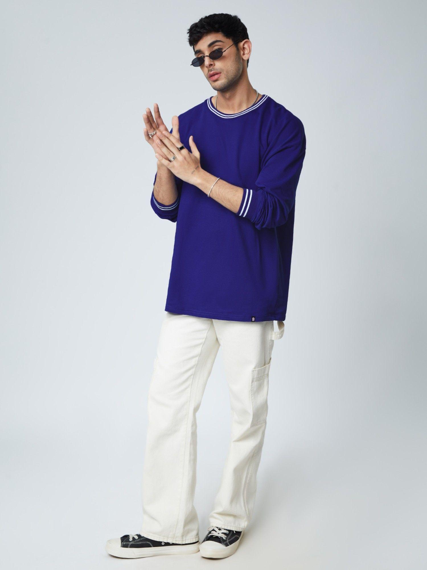 solids: electric blue cotton oversized full sleeve t-shirts