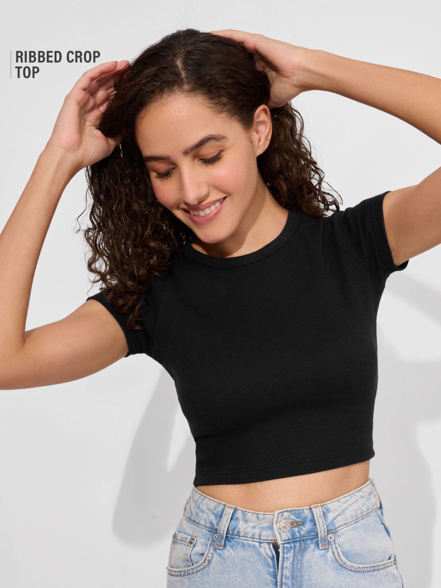 solids: jet black women cropped tops