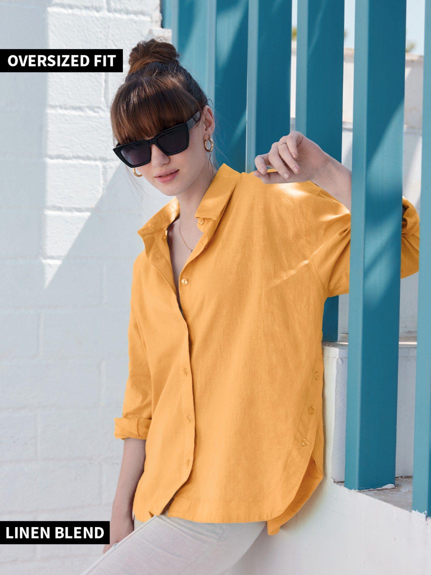 solids: sunny yellow women boyfriend shirts