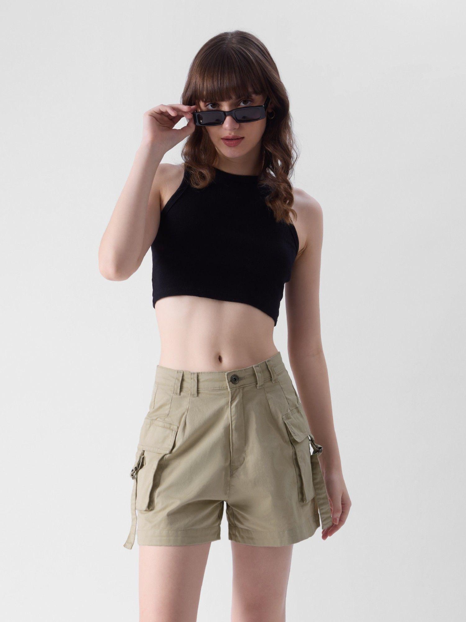 solids- swan women high waist shorts