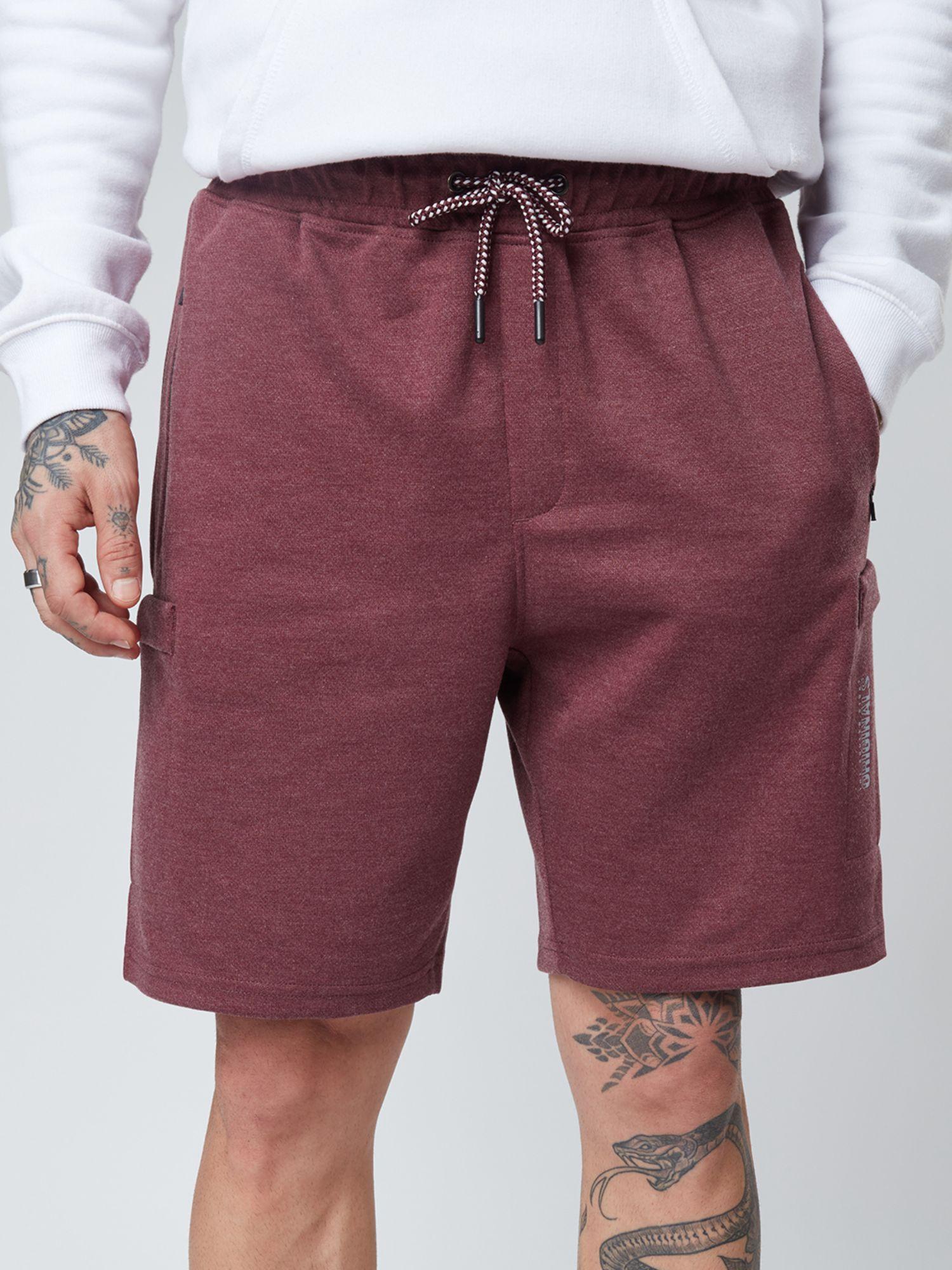 solids burgundy melange men utility shorts