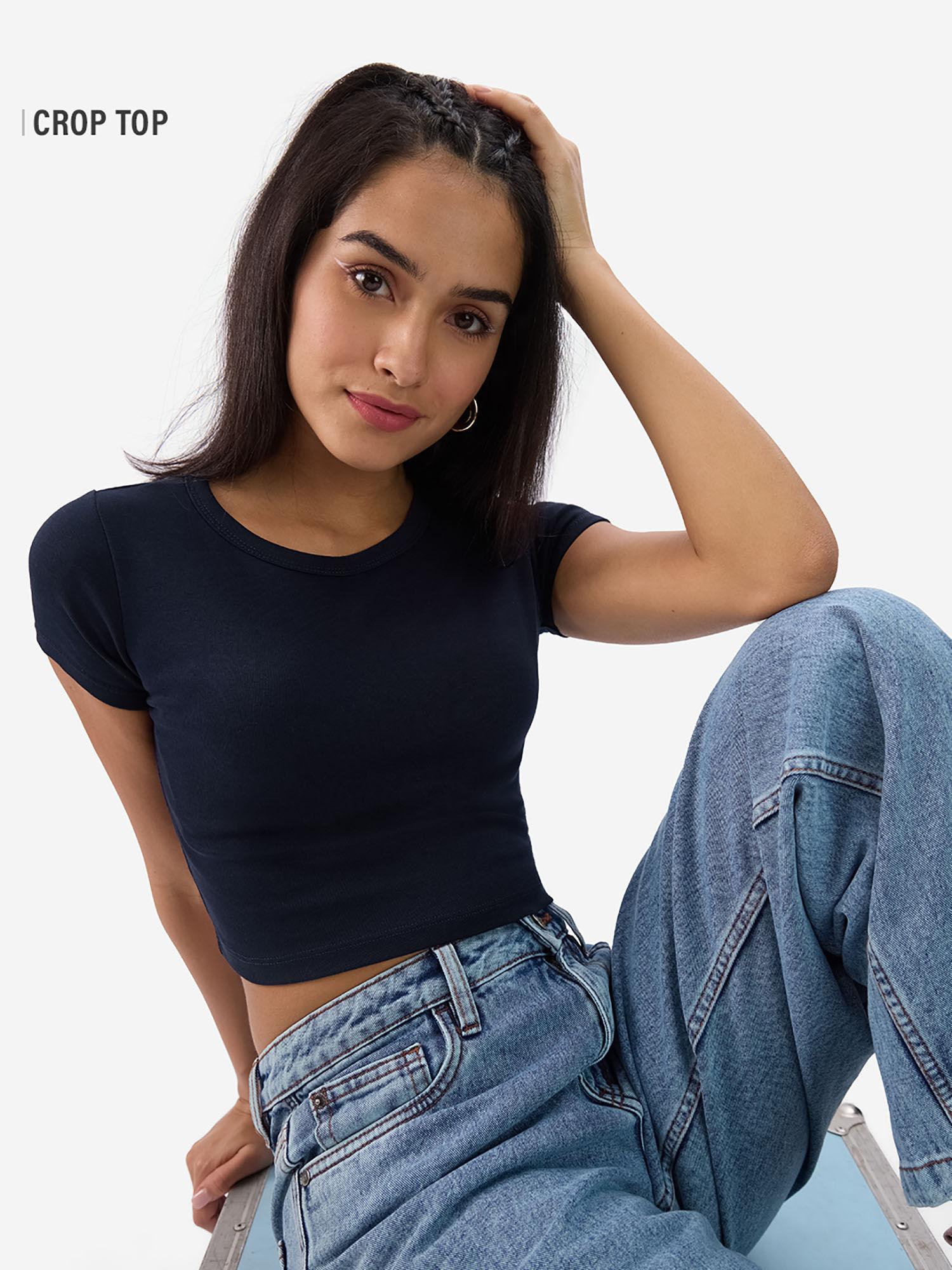 solids classic blue women crop top