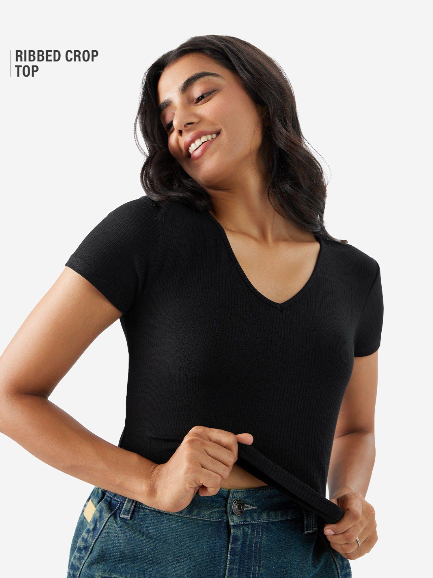 solids deep black women top