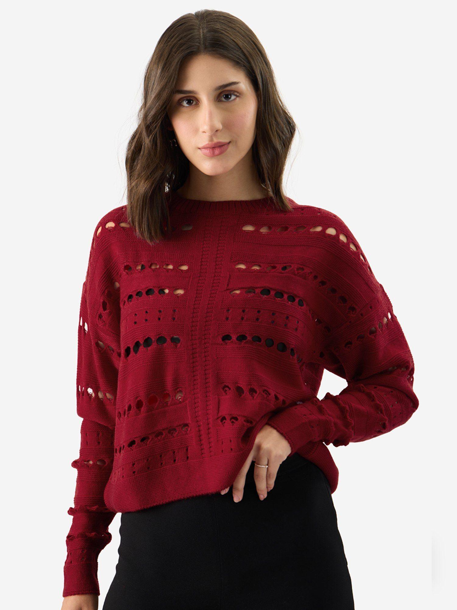 solids deep crimson women chunky knit sweater