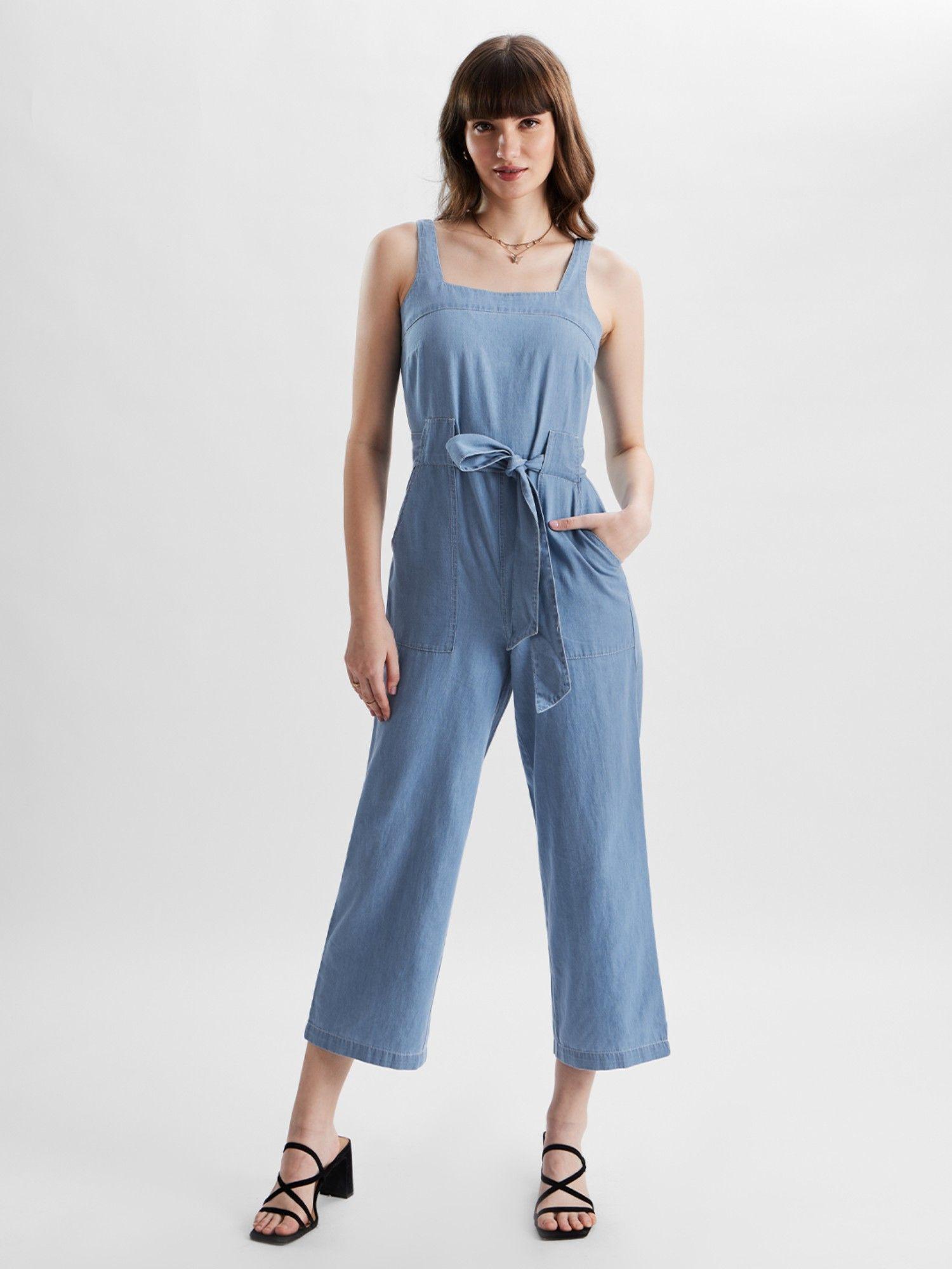 solids denim- ice blue women jumpsuits