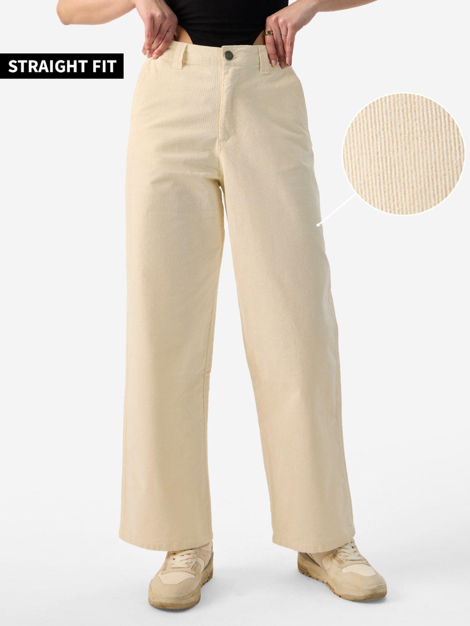 solids off white corduroy women pant