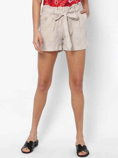 solly by allen solly beige mid rise shorts