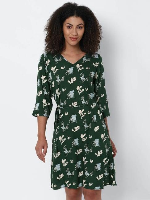 solly by allen solly green printed above knee a-line dress
