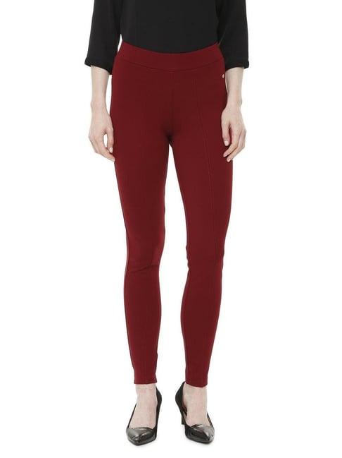 solly by allen solly maroon mid rise trousers