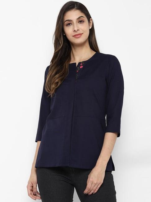 solly by allen solly navy embroidered top