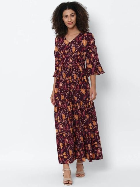 solly by allen solly purple printed full length maxi dress
