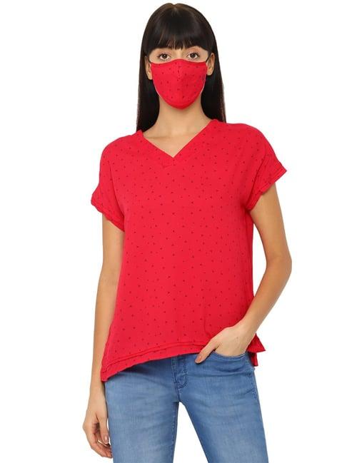 solly by allen solly red geometric print top with mask
